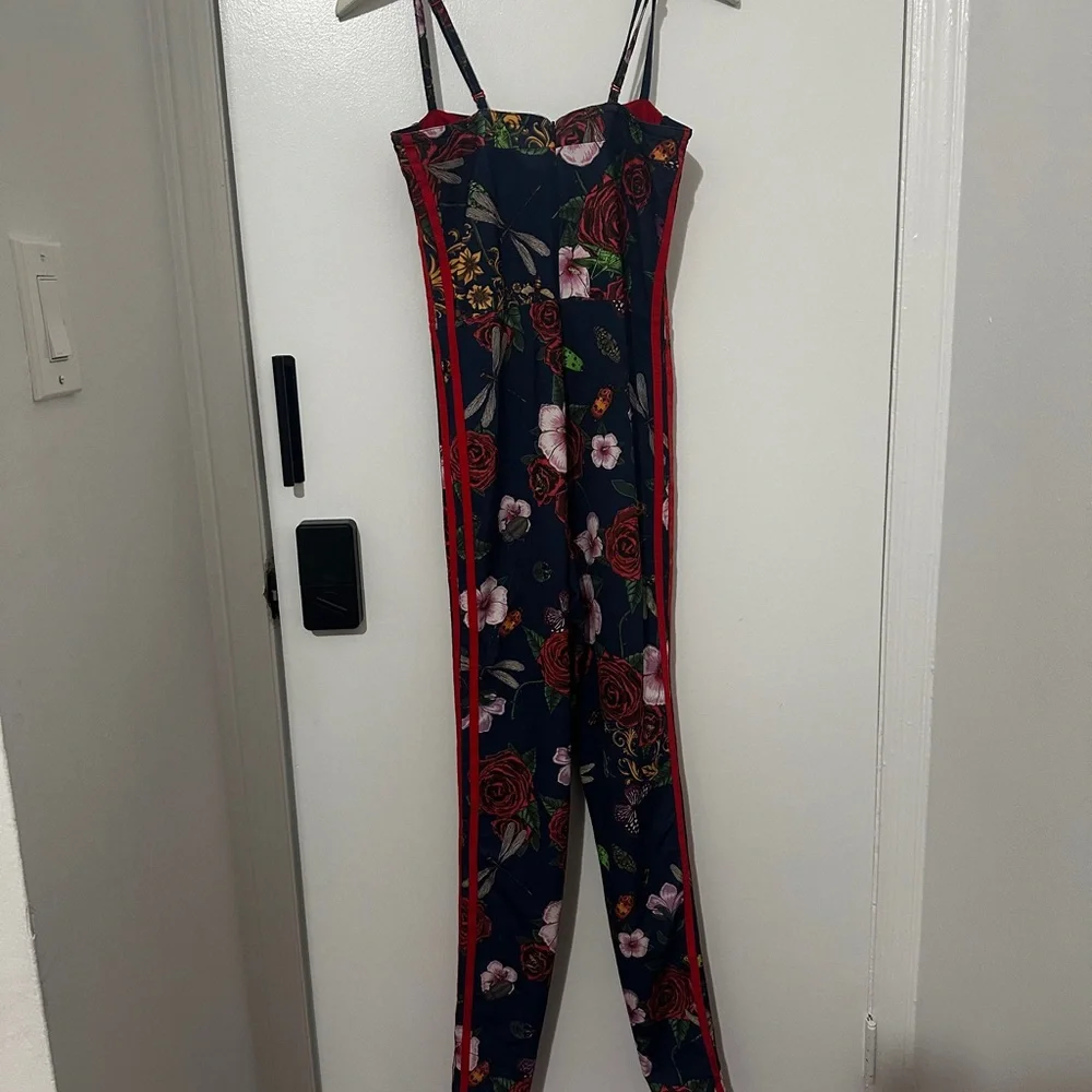 RARE Adidas Rita Ora Collection Floral Jumpsuit with Red and Black - Picture 3 of 5